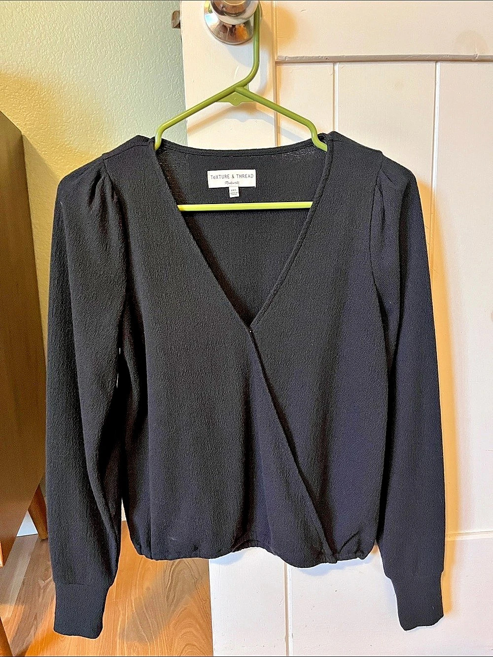 Madewell Texture & Thread Black Long Sleeve Blouse Size XS Like New